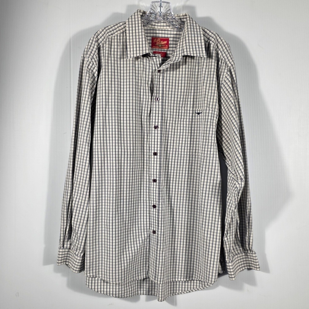 RM Williams Mens 3XL Regular Fit Check Button Down Long Sleeve Shirt Navy White